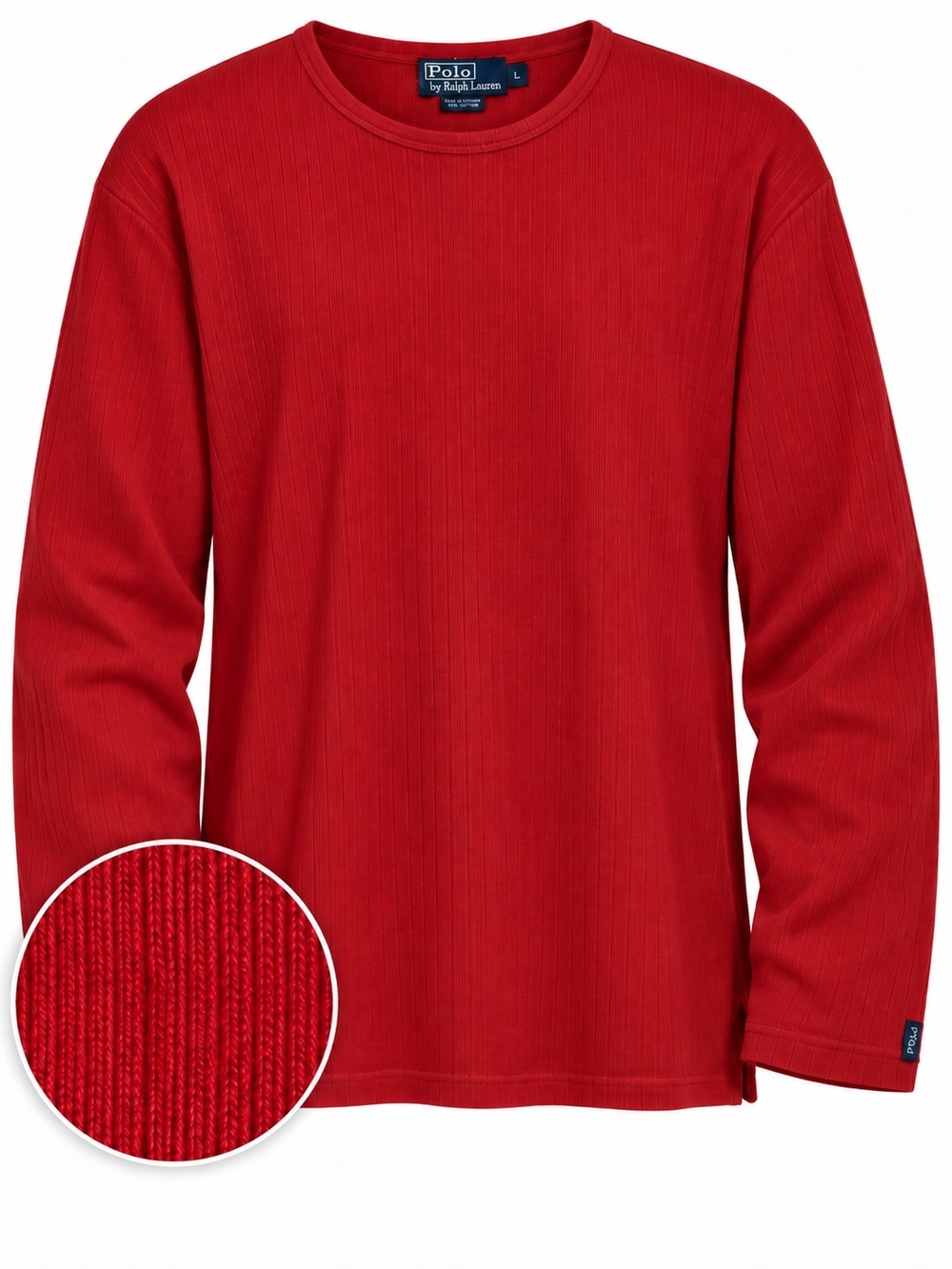 Polo Ralph Lauren Men's Red Ribbed Cotton Knit Sweater Shirt Size L Long Sleeve